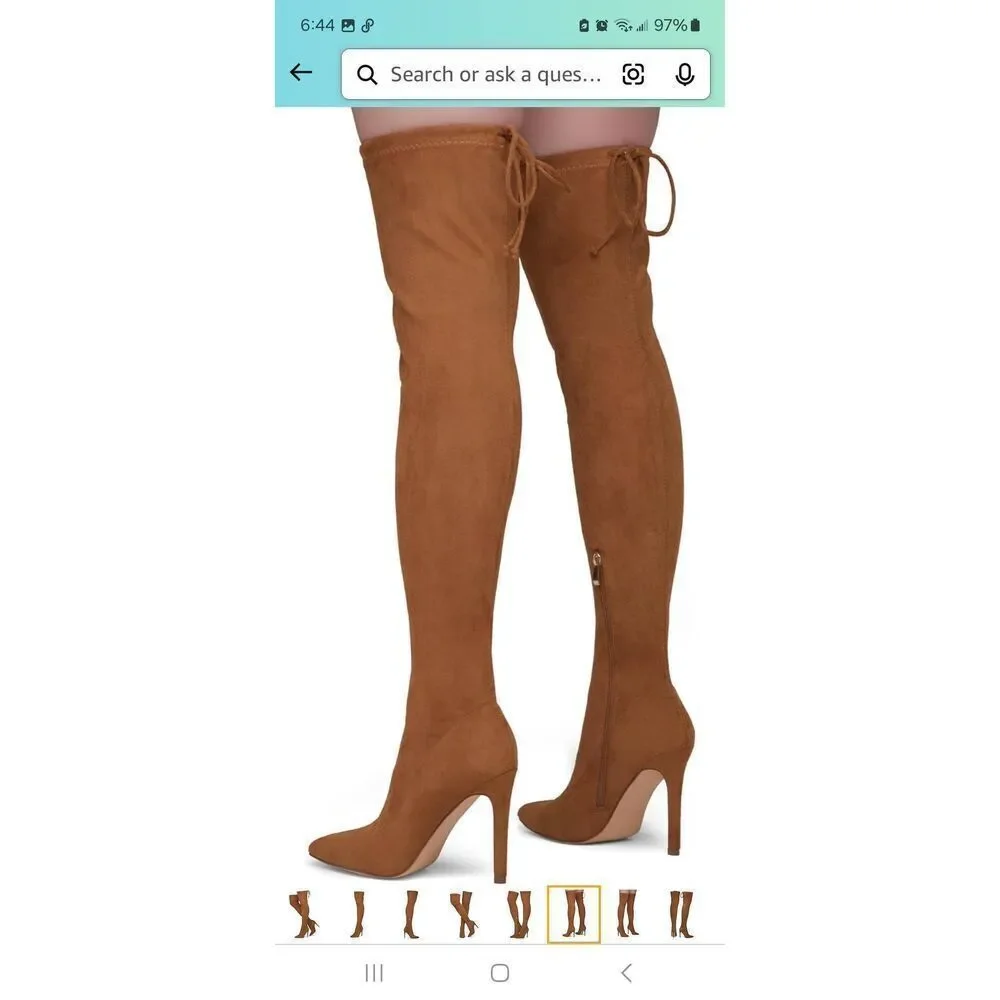 New 8 Shoe Land Jessenic Brown Faux Suede Stiletto High Heel Thigh High Boots